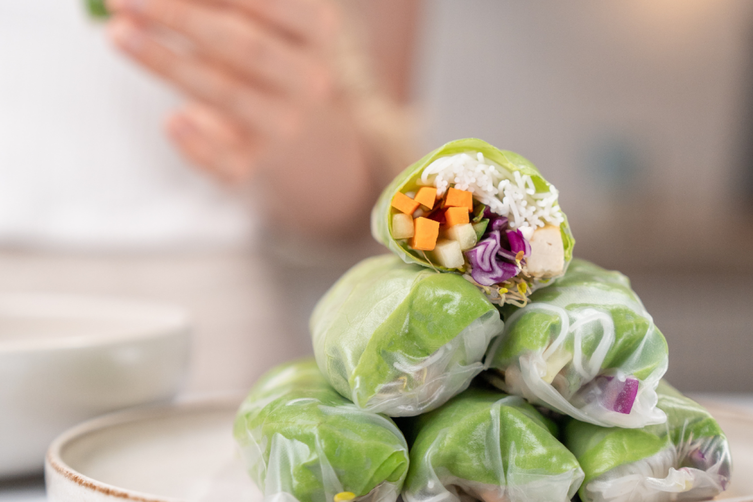 Tofu Rice Paper Rolls with Peanut Sauce